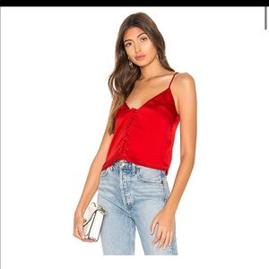 abrienne button cami top red silky top